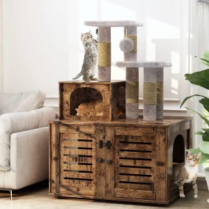 Cat Litter Box Enclosure with Cat Tree Tower